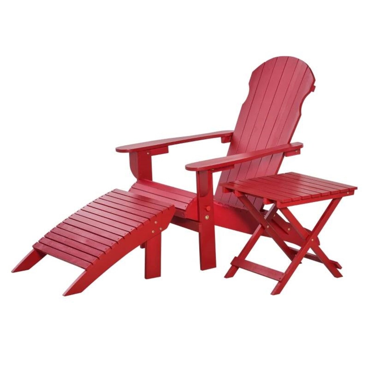 3-Piece Red Folding High-back Adirondack Chair Ottoman and Side Table